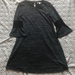 Grey sweater dress with lace sleeves